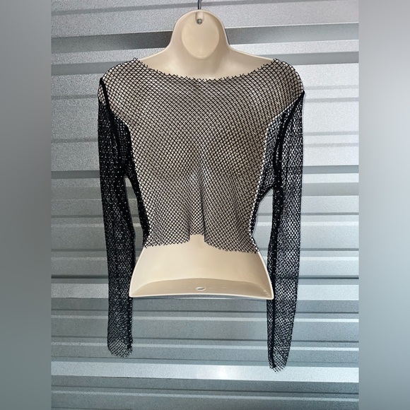 Mesh Black Sequin Long Sleeve Festival Top One Size - Picture 10 of 11